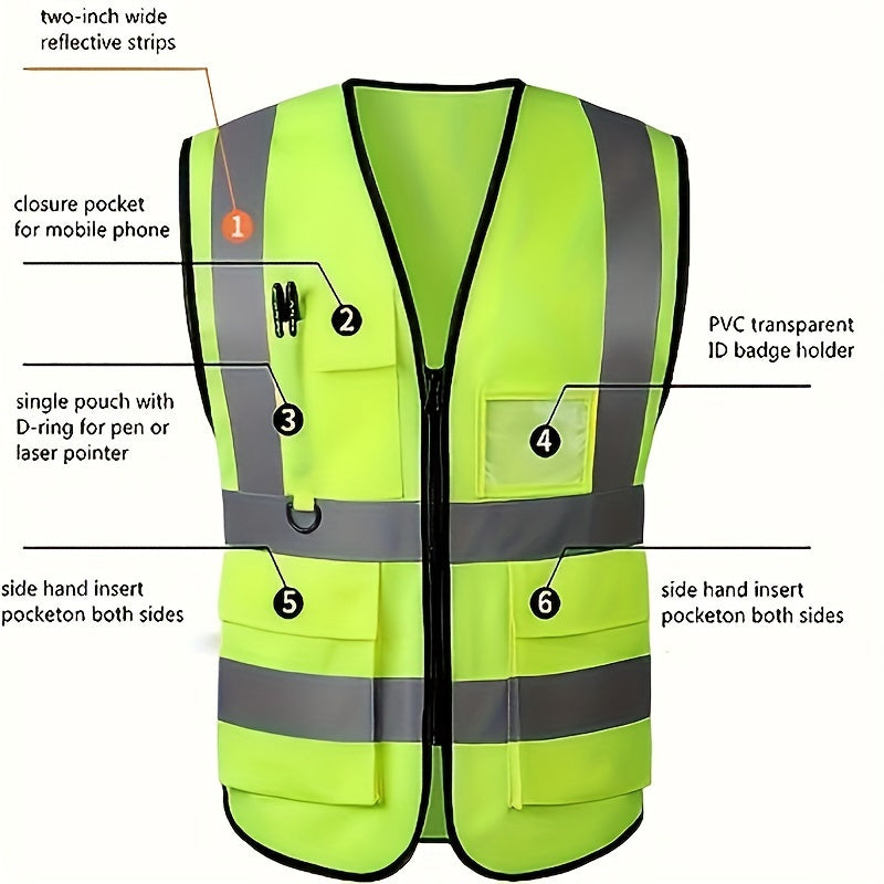 High-Visibility Reflective Safety Vest for Men & Women - Ideal for Runners, Cyclists, Surveyors, Volunteers, Traffic Guards & Construction Workers