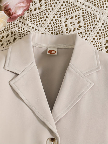 Conjunto elegante de otoño para niña de 3 piezas: blazer corto de poliéster con cinturón, camisola sin mangas, pantalón recto, corte entallado, color liso, ideal para primavera/otoño.