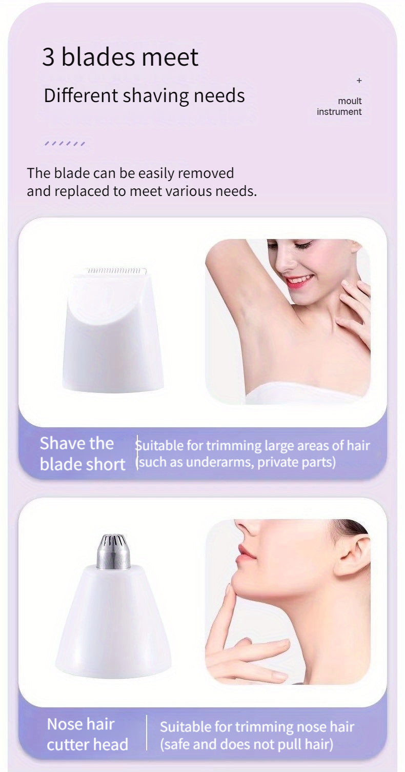 Kit de depilación eléctrica 3 en 1 para mujer: recortadora facial recargable por USB, recortadora de vello nasal, depiladora corporal completa, regalos para mujeres