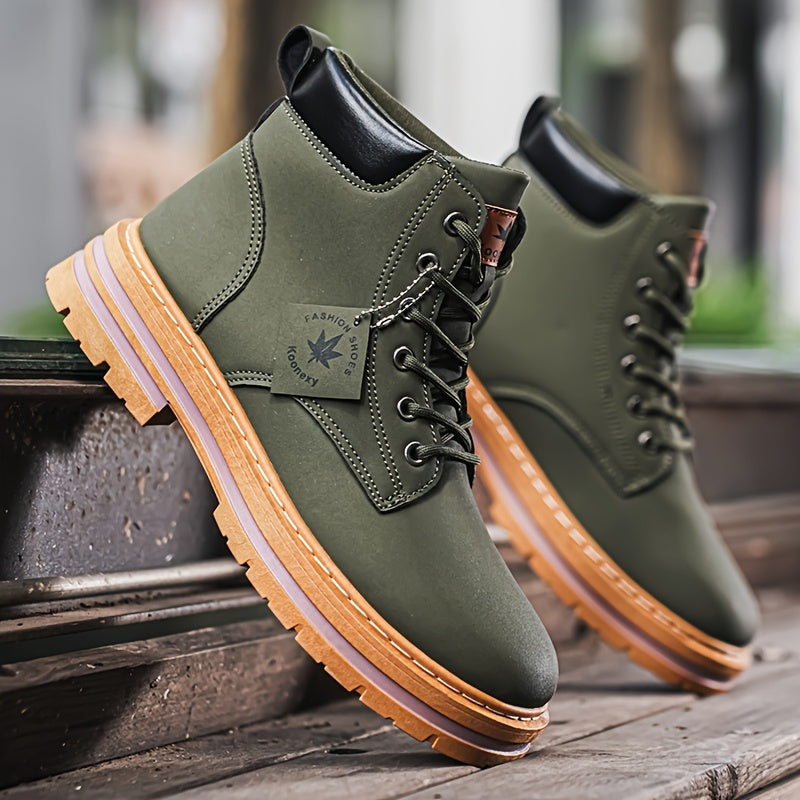 Men's Casual Ankle Boots - Versatile Lace-Up Shoes for Outdoor, Hiking & Casual Attire, Durable Faux Leather with Non-Slip Sole