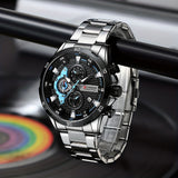 CURREN Reloj deportivo para hombre, cronógrafo multifuncional, puntero de acero inoxidable, reloj redondo