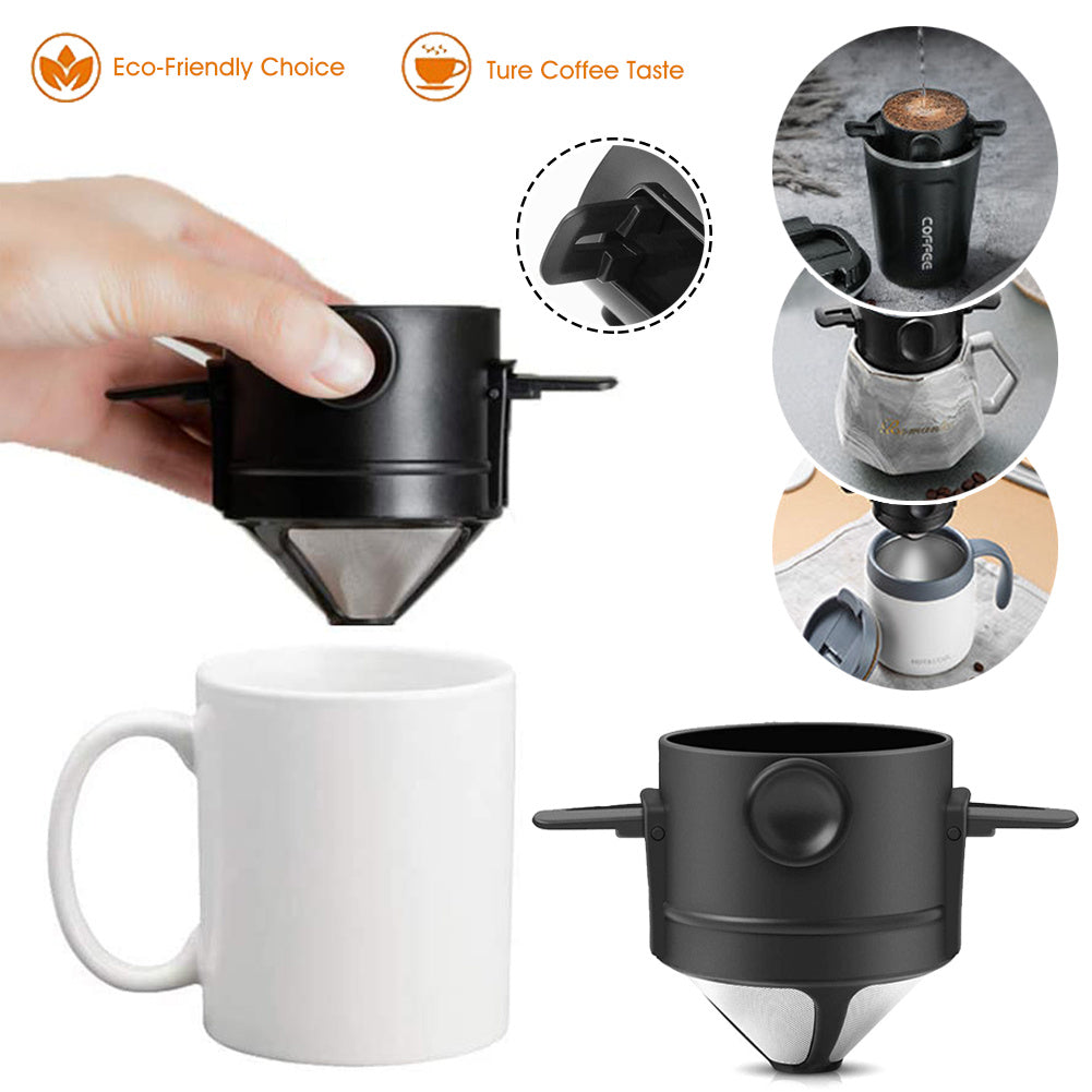 1pc Double Layer 304 Stainless Steel Coffee Filter Cup - Foldable and Portable for Hand-Pour Coffee - Little Angel Design