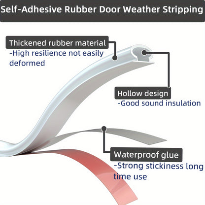 10-Foot Self-Adhesive Rubber Door Seal Strip - D-Shape Insulation & Soundproofing for Doors and Windows, Fits Gaps 1/10" to 4/17", Available in Black, White, Brown