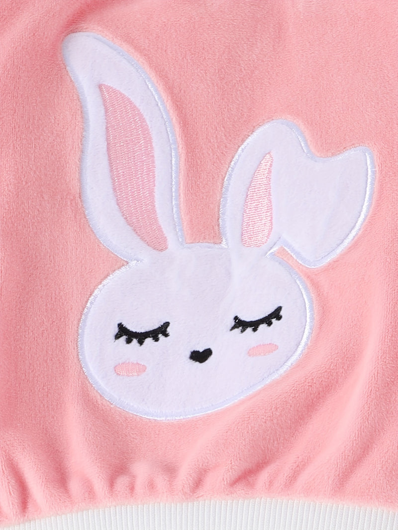 Conjunto de 3 piezas para niña: sudadera de manga larga, pantalón y chaleco con capucha, con bonito diseño de conejo bordado, ideal para otoño e invierno.