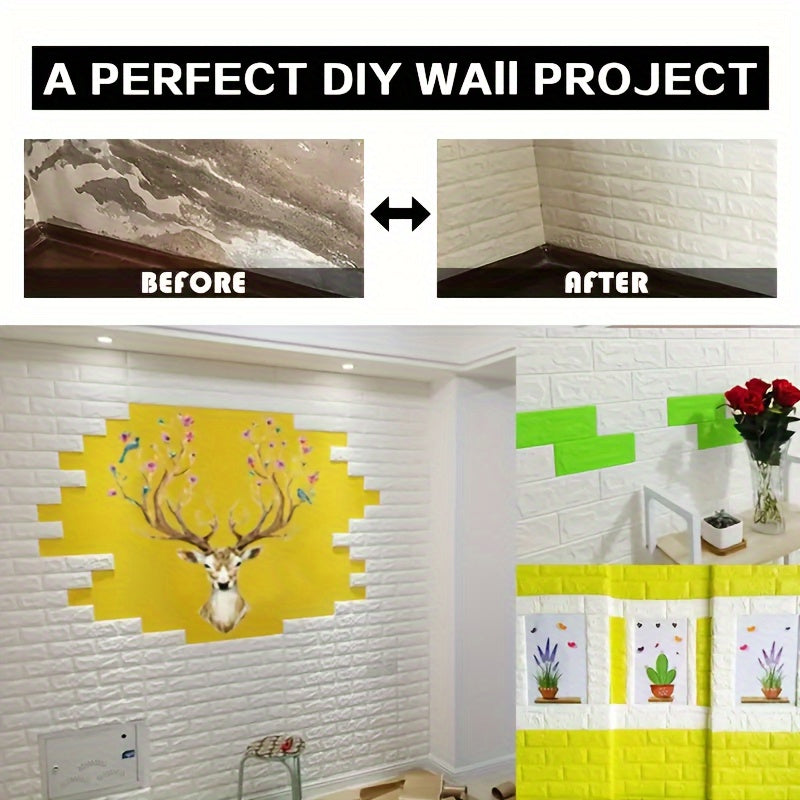 30pcs 3D Brick Wall Stickers, DIY Square Wall Decals, Easy Peel Stick Cleanable Cuttable, For Kitchen Living Room Bathroom Hallway, Plastic Ceiling Tiles Stickers, To Avoid Overall Damage During Transportation, Please Do Not