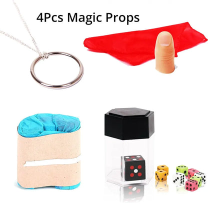 4 Pcs Magia Adereços Anel Mágico Mão Lotus Cachecol Desaparecer Polegar Explosão Dice Brinquedos Clássicos