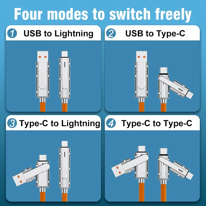 4 in 1 120W USB Type C to Type C Cable IOS 3 IN 1 PD 100W Fast Charging Data Cable for iPhone 11 12 13 14 15 Pro Max Samsung S24 