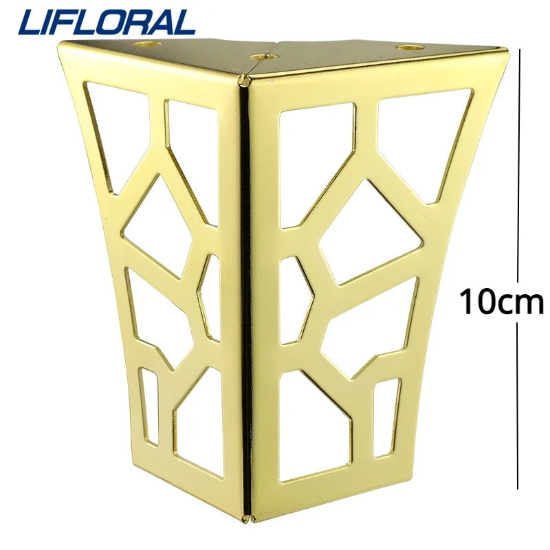 4 patas de metal clásicas modernas para muebles, de 10 cm, huecas, geométricas, para sofá, mesa, armario, soporte para pies, herrajes para muebles. 