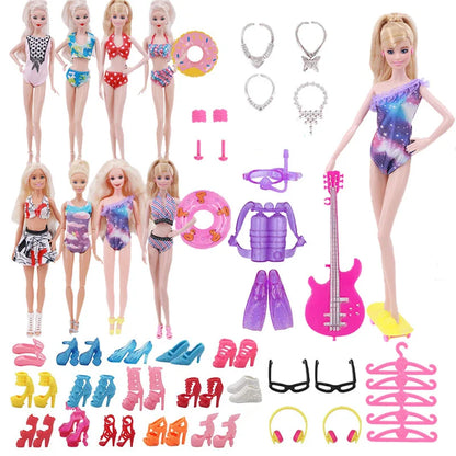 40 pçs pçs/set barbies boneca roupas maiôs biquíni acessórios para barbie boneca sapatos botas de skate para barbie boneca acessórios