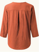 V-Neck Button-Up Top - Loose Fit Solid Color Pullover, Fashionable Casual V-Neck Shirt for Women, Relaxed Fit, Non-Stretch Cotton Linen Blouse
