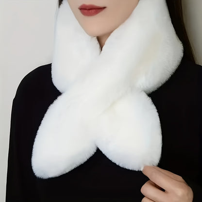 Winter Thick Warm Faux Mink Fur Scarf, Unisex Plush Neck Cross Scarf, 100% Polyester, Hand Woven, Decorative & Windproof, with No Feathers, for Going Out