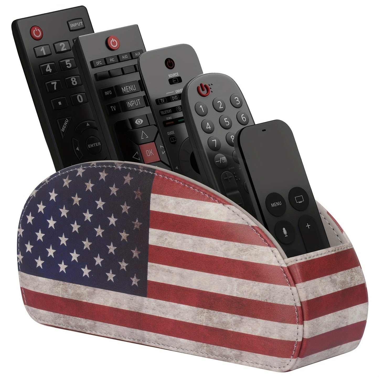 Soporte para control remoto con 5 compartimentos: caja de cuero sintético para almacenamiento en escritorio, ideal para TV, DVD, Blu-ray, reproductor multimedia y controladores de calefacción. Organizador de escritorio y cajones para el hogar.