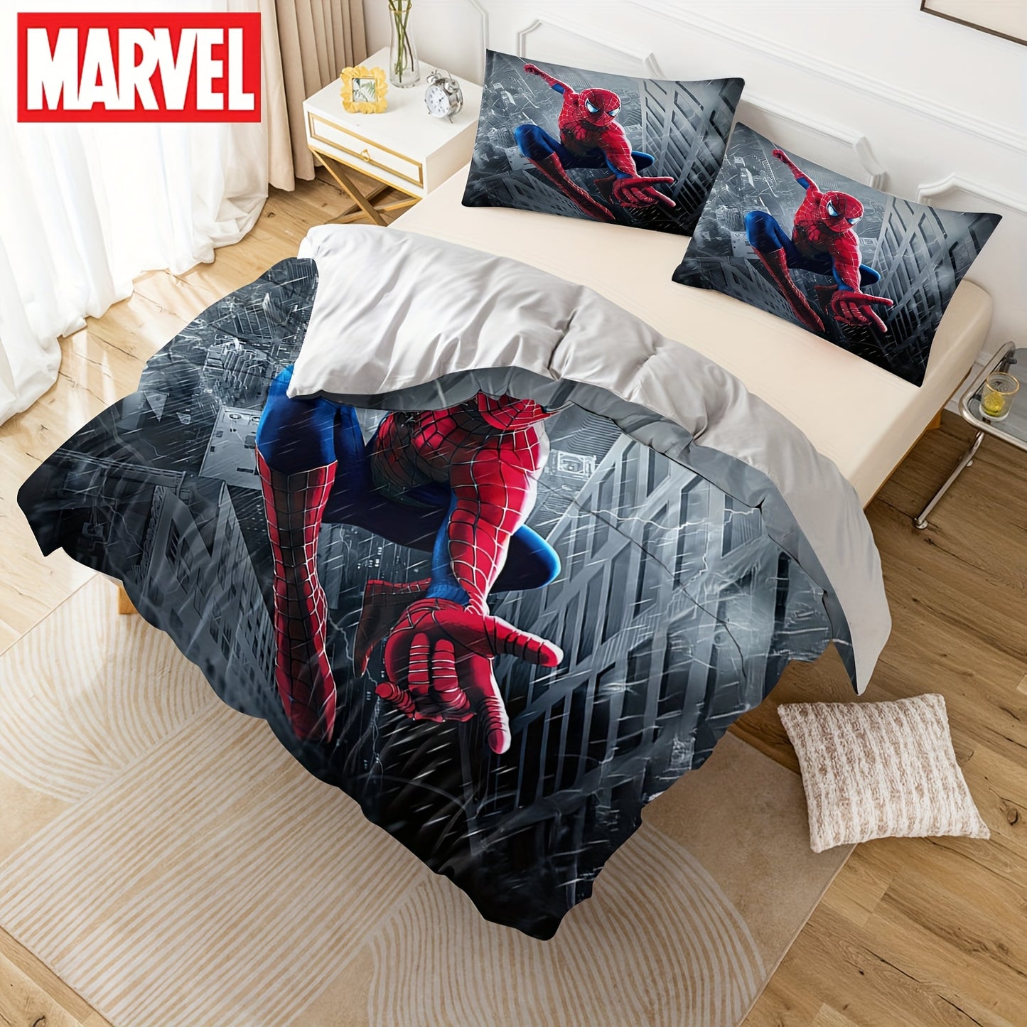 Authorized 3pcs Marvel Spiderman Bedding Set Featuring 1 Duvet Cover And 2 Pillowcases, Providing a Soft And Cozy Bedding Option for Bedrooms, Guest Rooms, And Dorm Decor.