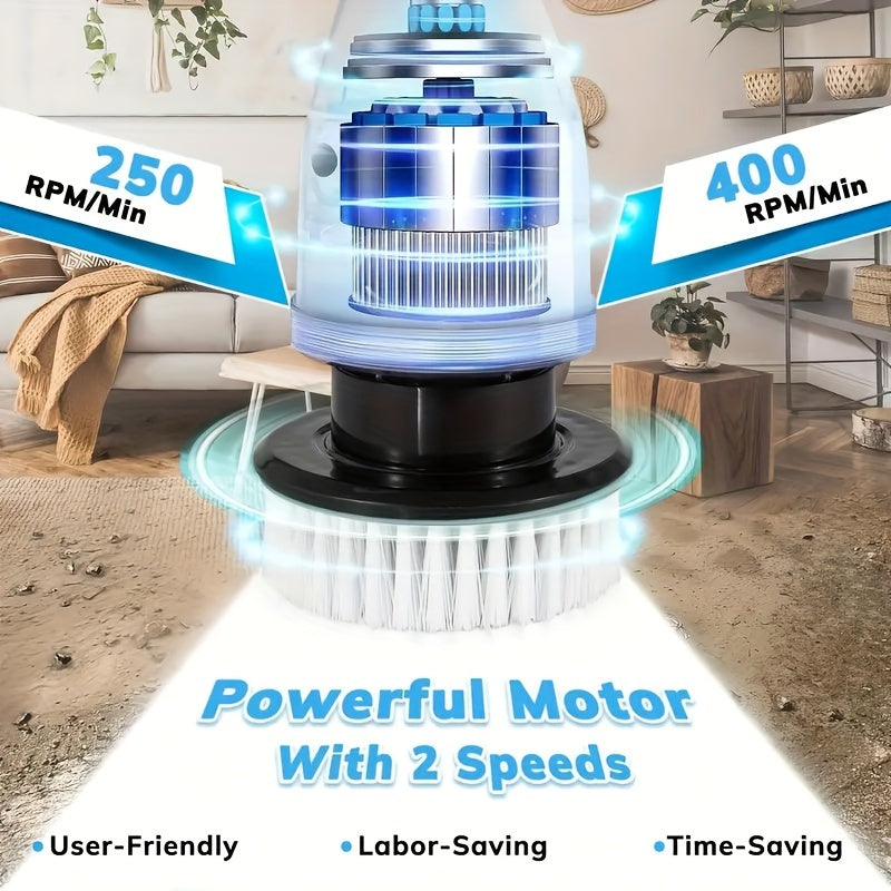 Cordless Electric Spin Scrubber Set with 3/9 Brush Heads - Rechargeable, Adjustable Long Handle for Bathroom, Kitchen, Tile & Car Cleaning