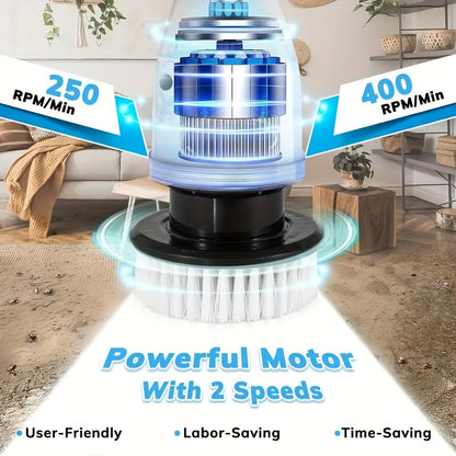 Cordless Electric Spin Scrubber Set with 3/9 Brush Heads - Rechargeable, Adjustable Long Handle for Bathroom, Kitchen, Tile & Car Cleaning