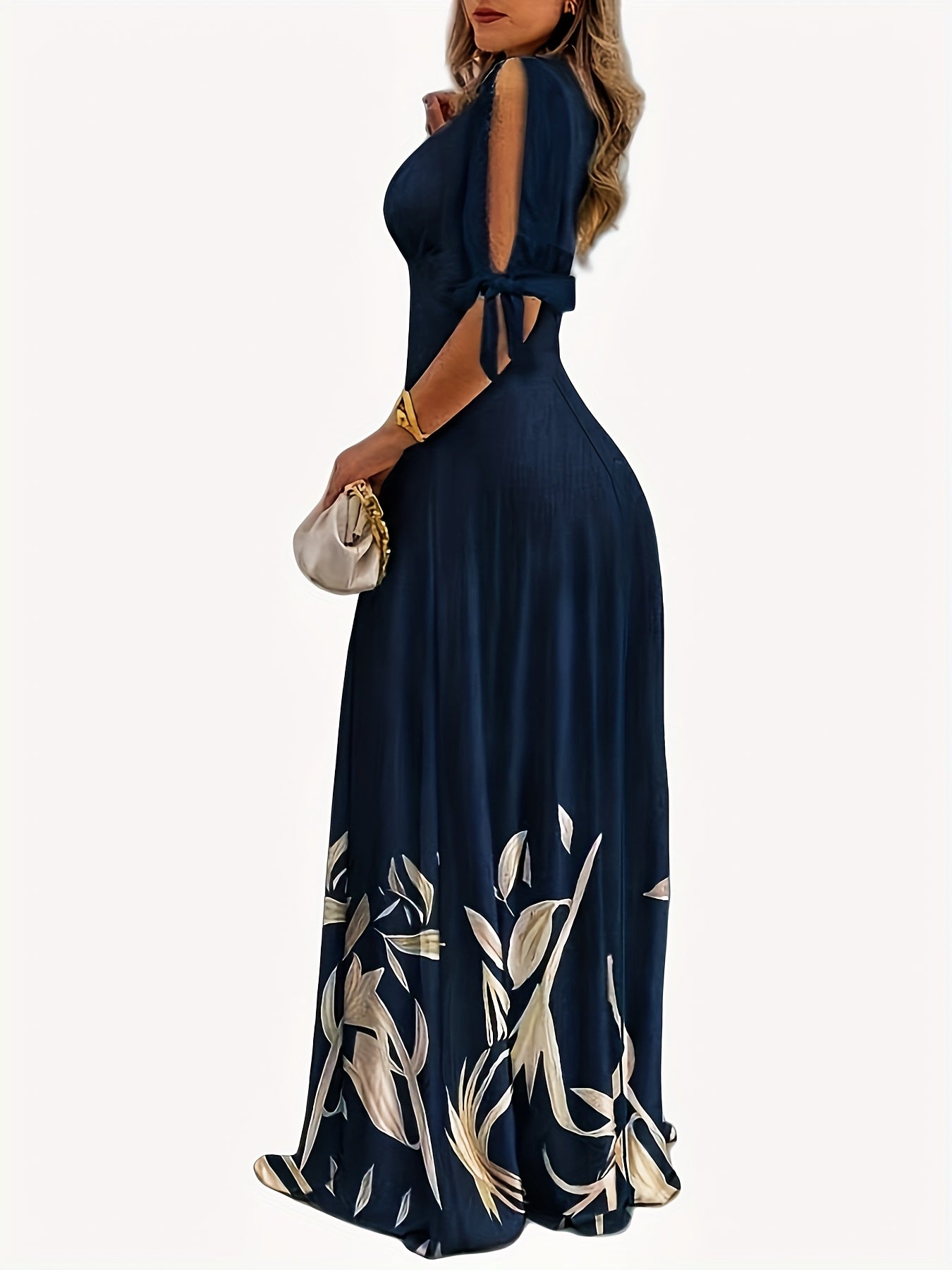 Floral Print V Neck Dress, Casual Split Hem A-line Dress For Spring & Summer, Women's Clothing
