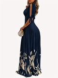 Floral Print V Neck Dress, Casual Split Hem A-line Dress For Spring & Summer, Women's Clothing