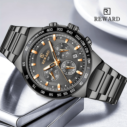 REWARD Relojes de cuarzo negros para hombres, relojes de pulsera impermeables luminosos con cronógrafo deportivo