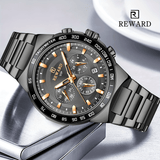 REWARD Black Quartz Watches For Men, Sport Chronograph Luminous Waterproof Wrist Watches