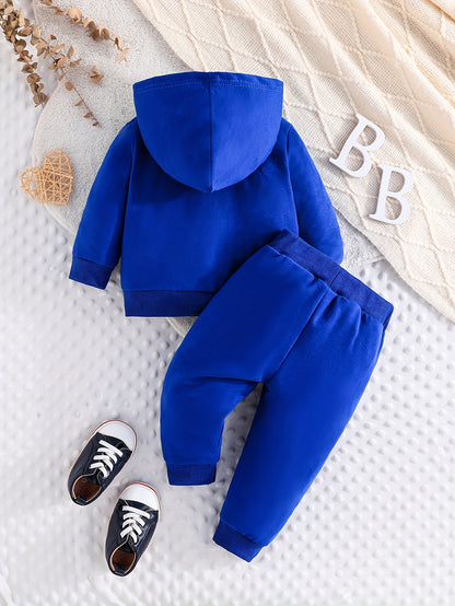 Two-piece Youngsters Boys Fashion Casual Spring and Autumn New Love Dad and Mom Letter Pattern Long Sleeve Hoodie and Pants Combination Set, Perfect for Outdoor