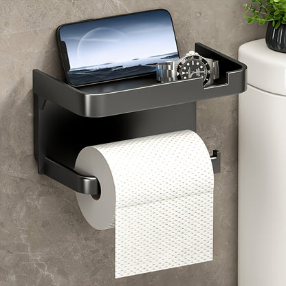 Space-Saving Self-Adhesive Toilet Paper Holder with Storage Shelf - Dual-Purpose Bathroom & Kitchen Organizer, Polished Finish