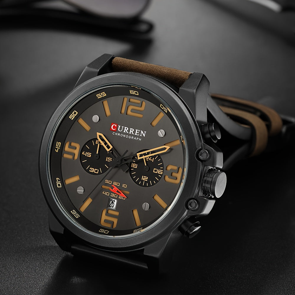 CURREN Chronograph Men's Watch Retro Classic Quartz Watch Analog Calendar WR PU Leather Wrist Watch Date Watch
