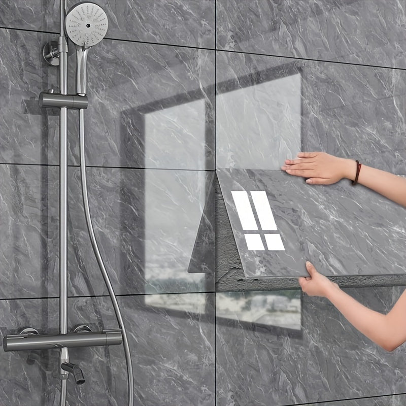 Paquete de 16 pegatinas de vinilo para pared con diseño de mármol contemporáneo, autoadhesivas y brillantes, resistentes al agua y al aceite, ideales para decorar salas de estar, dormitorios, cocinas, baños y salones.
