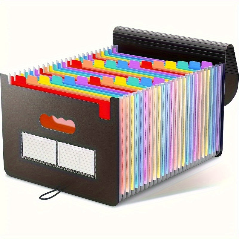 Organizador de archivos expandible de 24 bolsillos, archivador vertical portátil de plástico, estilo moderno, negro, organizador de facturas, documentos y recibos de papel para tamaño A4/Carta, suministros de arte