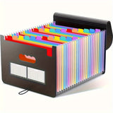 Organizador de archivos expandible de 24 bolsillos, archivador vertical portátil de plástico, estilo moderno, negro, organizador de facturas, documentos y recibos de papel para tamaño A4/Carta, suministros de arte
