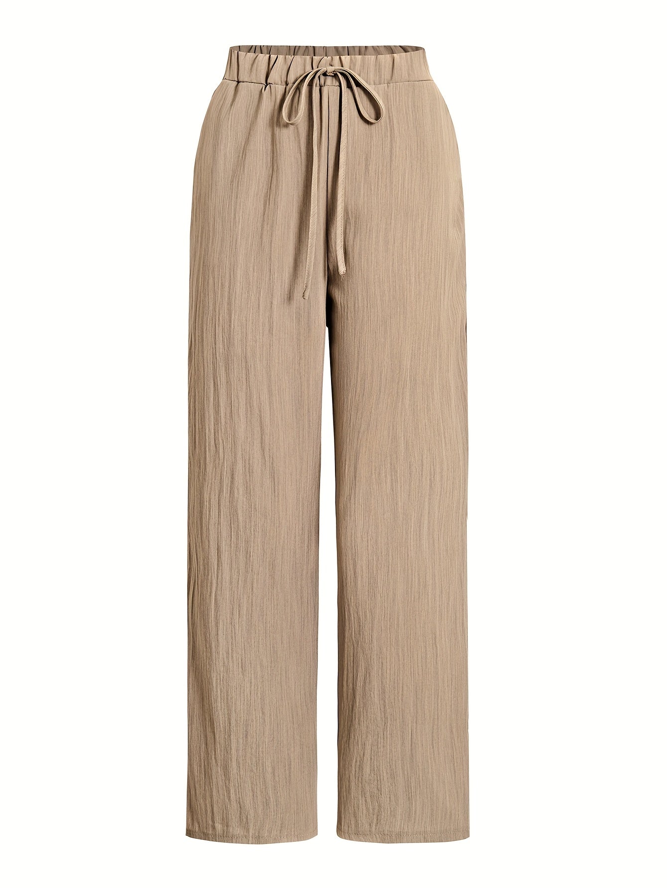 Women'S Casual Beige Knotted Top & Matching Pants Set - Spring/Summer Style, Solid Color, Relaxed Fit with Drawstring Waist, Stylish Accessory Bag, Everyday Casual Wear|Stylish Knotted Top|Drawstring Waist Pants, Casual Wear