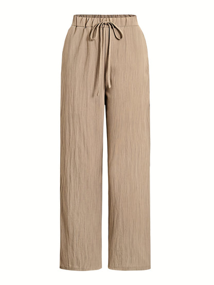Women'S Casual Beige Knotted Top & Matching Pants Set - Spring/Summer Style, Solid Color, Relaxed Fit with Drawstring Waist, Stylish Accessory Bag, Everyday Casual Wear|Stylish Knotted Top|Drawstring Waist Pants, Casual Wear