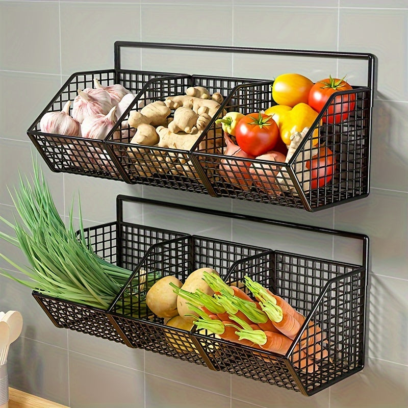 1 cesta de almacenamiento de cocina de pared - Estante colgante multiusos para ajo, cebolla y verduras - Contenedores duraderos - Perfecto para baños y cocinas pequeñas, accesorios de baño