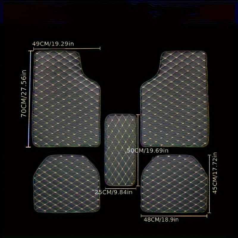 Juego de 5 alfombrillas de lujo de piel sintética para coche, resistentes a la intemperie, fáciles de limpiar y antideslizantes para un cuidado interior óptimo.