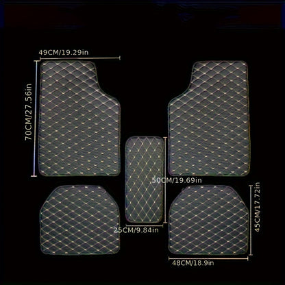 Juego de 5 alfombrillas de lujo de piel sintética para coche, resistentes a la intemperie, fáciles de limpiar y antideslizantes para un cuidado interior óptimo.