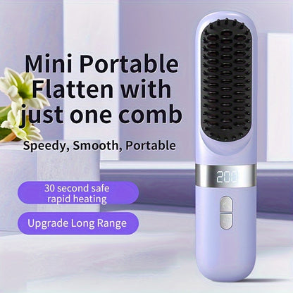 Portable Cordless Hair Straightener Brush for Women - Fast Heating, USB Rechargeable, Compact Travel Size