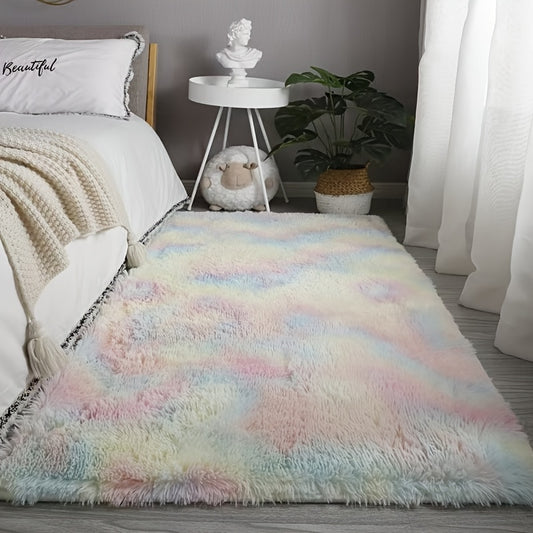 1pc Soft Fluffy Shaggy Area Rug, Geometric-Patterned Coral Fleece Carpet, Non-Slip Knit Fabric, Polyester, Rectangle Bath Rug, 450gsm, 4.5cm Thick, Machine Washable for Living Room and Bedroom