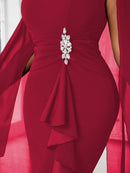 Plus Size, Women's Fashionable and Elegant Batwing Sleeve Mesh Splicing Plus Size Wrap Dress