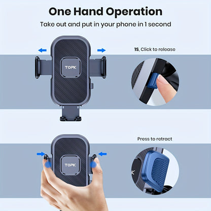 TOPK D38-C Car Phone Holder Mount, Upgraded Adjustable Horizontally And Vertically Cell Phone Holder For Car Dashboard Compatible With All Phones