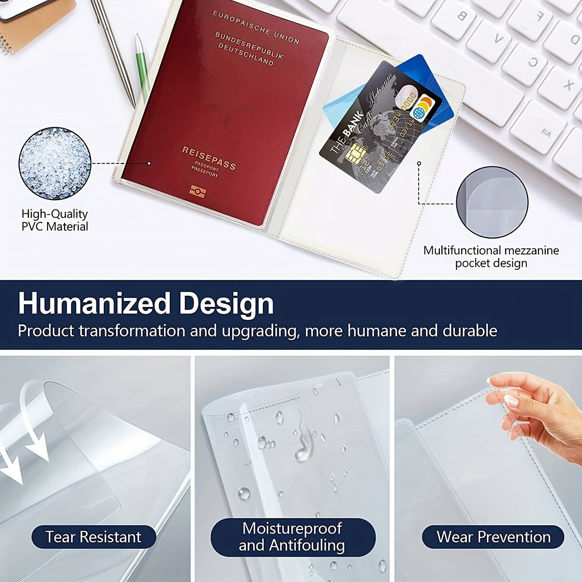 Frosted Clear Passport Cover, Transparent PVC Passport Holder, Creative Travel Certificate Document Organizer