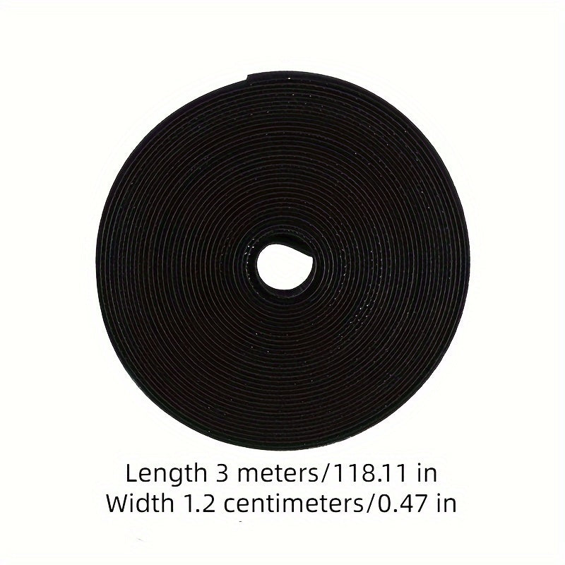 300cm Black Nylon Cable Organizer Roll - Versatile Cord Management for Travel, Outdoor & Home Use with Hook and Loop Fastening Straps