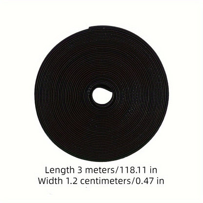 300cm Black Nylon Cable Organizer Roll - Versatile Cord Management for Travel, Outdoor &amp; Home Use with Hook and Loop Fastening Straps