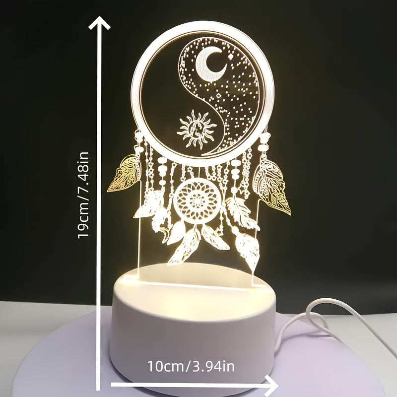 USB Powered Dreamcatcher LED Night Light with Warm Glow and Key Switch - Decorative Desk Lamp for Home