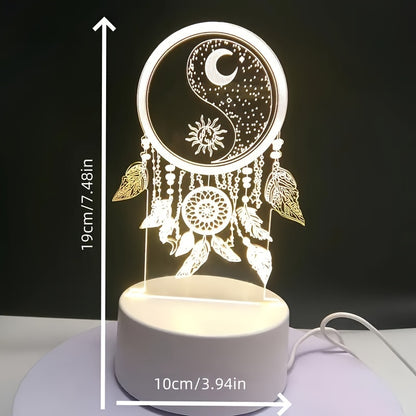 USB Powered Dreamcatcher LED Night Light with Warm Glow and Key Switch - Decorative Desk Lamp for Home