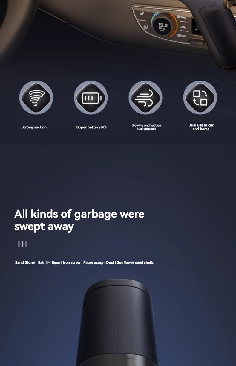 2-in-1 Wireless Car Vacuum Cleaner: 4000mAh Battery, 35dB Noise Level, 0-200W Power, ≥0.4L Dust Cup Capacity