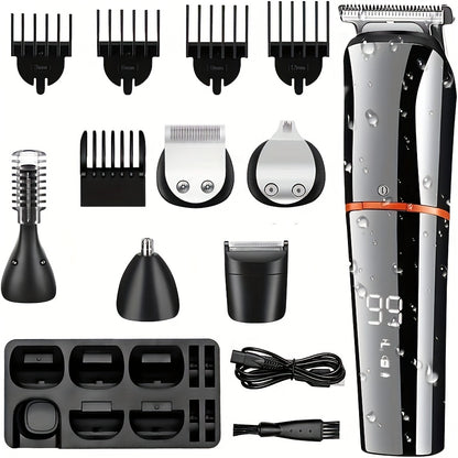 Beard Trimmer For Men, Cordless Hair Clippers Hair Trimmer, Mustache Body Nose Ear Facial Cutting Shaver, Electric Razor All In 1 Grooming Kit, USB Rechargeable & LED Display - 1set