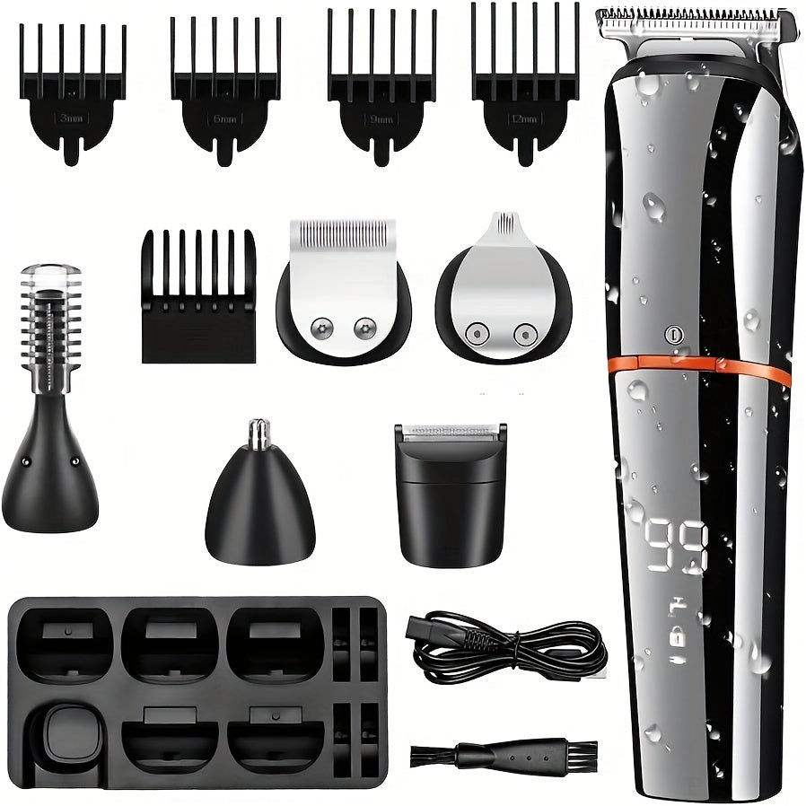 Recortador de barba para hombre, inalámbrico, para bigote, nariz, orejas, rostro, kit de aseo todo en uno, recargable por USB y con pantalla LED (1 juego)