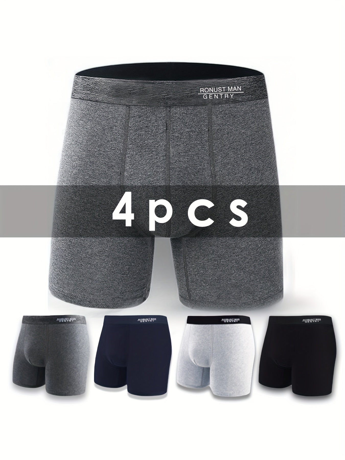 4pcs Cotton Comfy Long Style Men's Underwear Set, Anti-Chafe Legs, Comfortable, Breathable Sports Boxer Briefs Set That Won't Ride Up