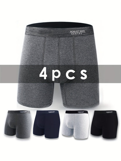 4pcs Cotton Comfy Long Style Men's Underwear Set Anti-wear Legs Comfortable Breathable Sports Boxer Briefs Set Underwear Not Easy To Strangle