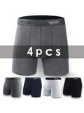4pcs Cotton Comfy Long Style Men's Underwear Set, Anti-Chafe Legs, Comfortable, Breathable Sports Boxer Briefs Set That Won't Ride Up