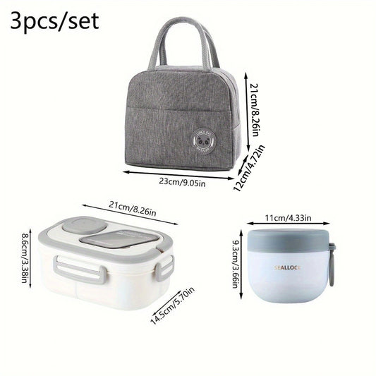 3pcs/set Portable Lunch Box Bag Set Thermal Bag + Lunch Box + Oatmeal Breakfast Cup, Portable Foldable Aluminum Foil Thermal Bag Lunch Bag with One PP Thermal Lunch Box and Oatmeal Cup